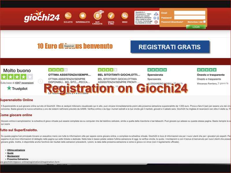 The registration and verification process on Giochi24