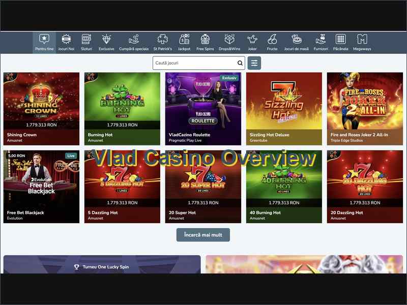 Estrutura e funcionalidades do Vlad Casino